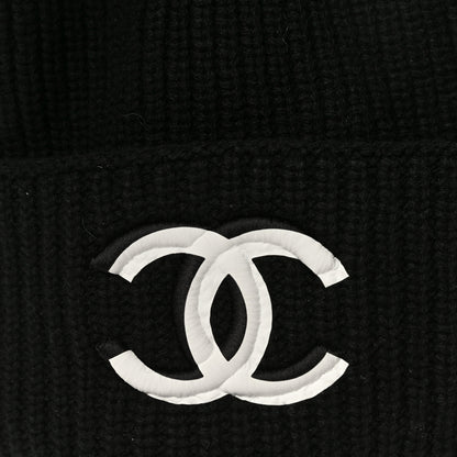 Chanel Wool Cashmere CC Beanie Hat Black White 6 of 8