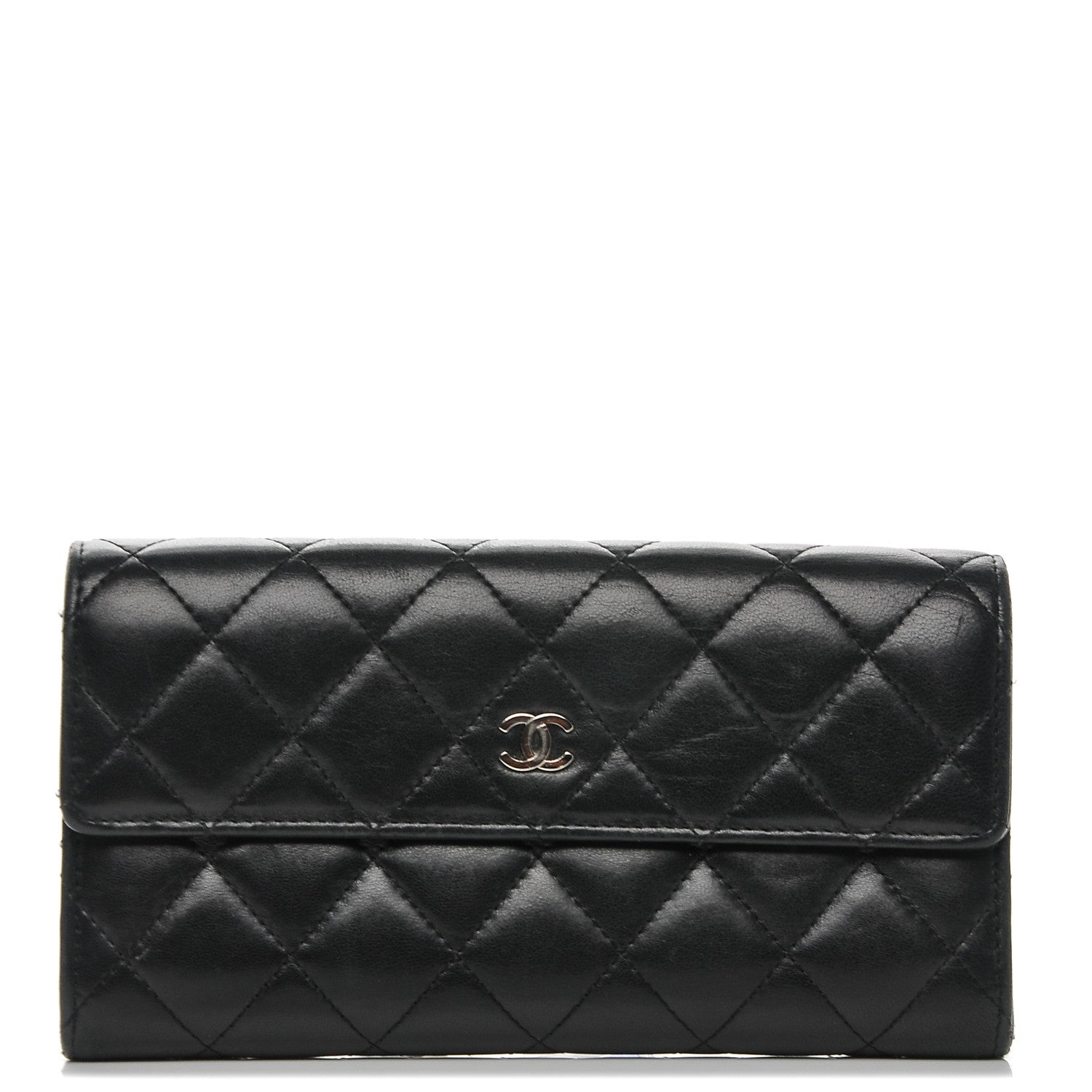 Chanel Lambskin Quilted Large Gusset Flap Wallet Black 1 of 8