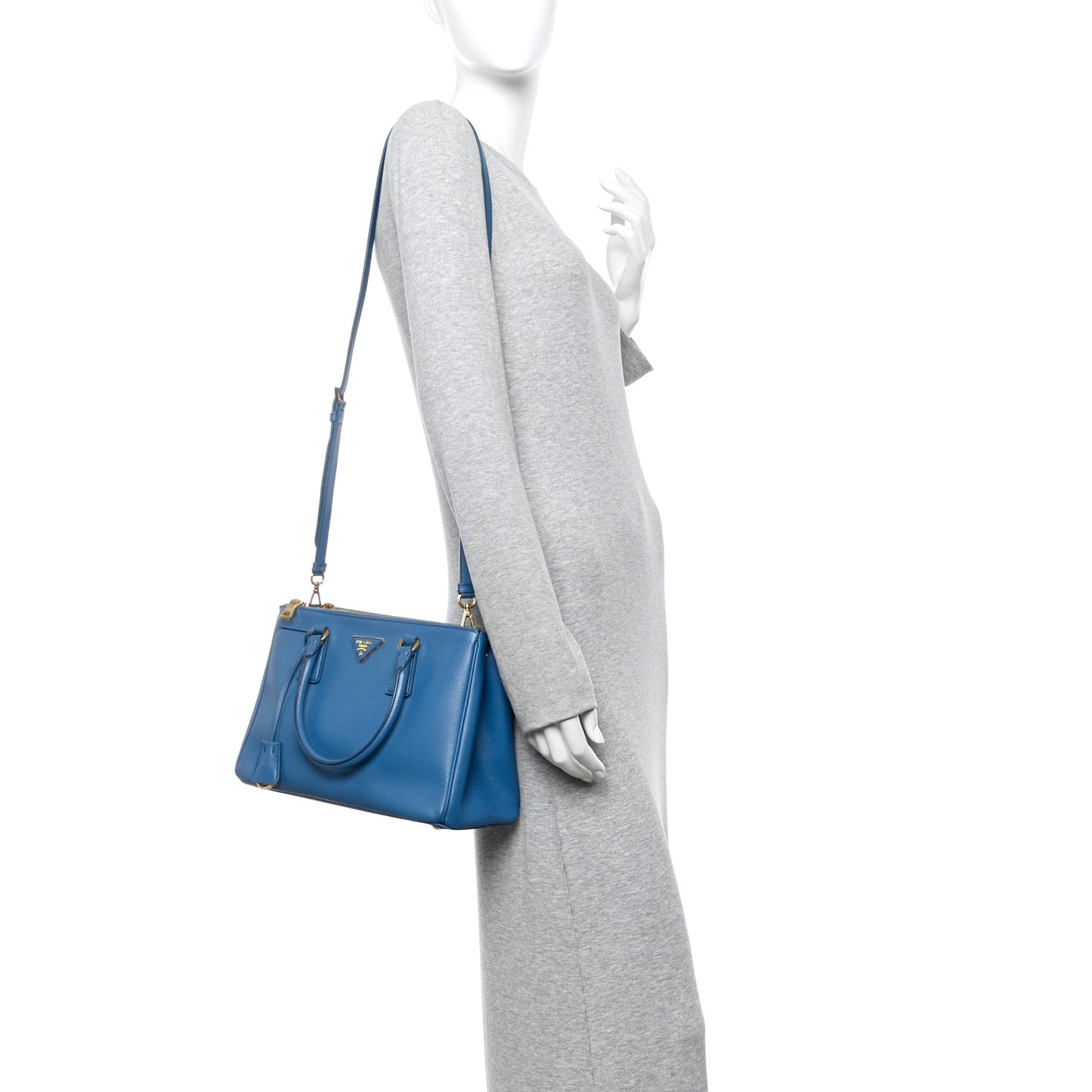 Saffiano Lux Small Galleria Double Zip Tote Cobalto