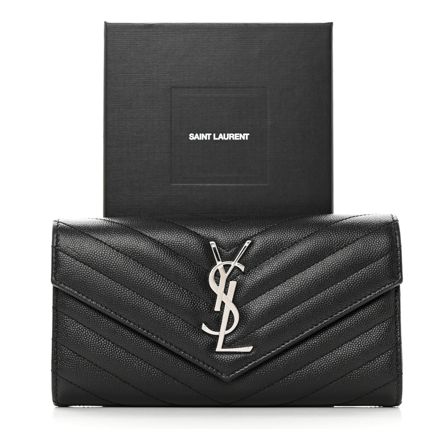 Grain De Poudre Matelasse Chevron Monogram Flap Wallet Black