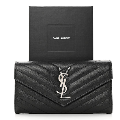 Saint Laurent Grain De Poudre Matelasse Chevron Monogram Flap Wallet Black 11 of 11