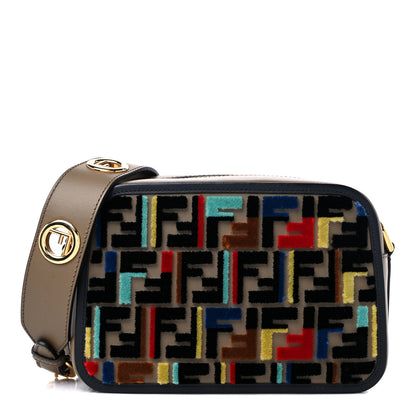 Fendi Vitello Century Velvet F is Fendi FF Multicolor Bi-Color Camera Case Fango Black Multicolor 1 of 12