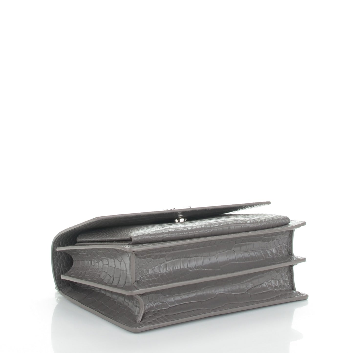 Calfskin Crocodile Embossed Medium Monogram Sunset Fog