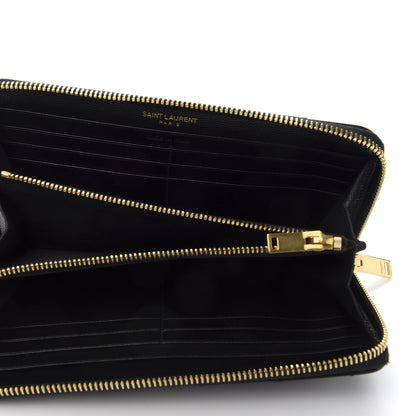 Saint Laurent Grain De Poudre Matelasse Chevron Monogram Zip Around Wallet Black 5 of 6