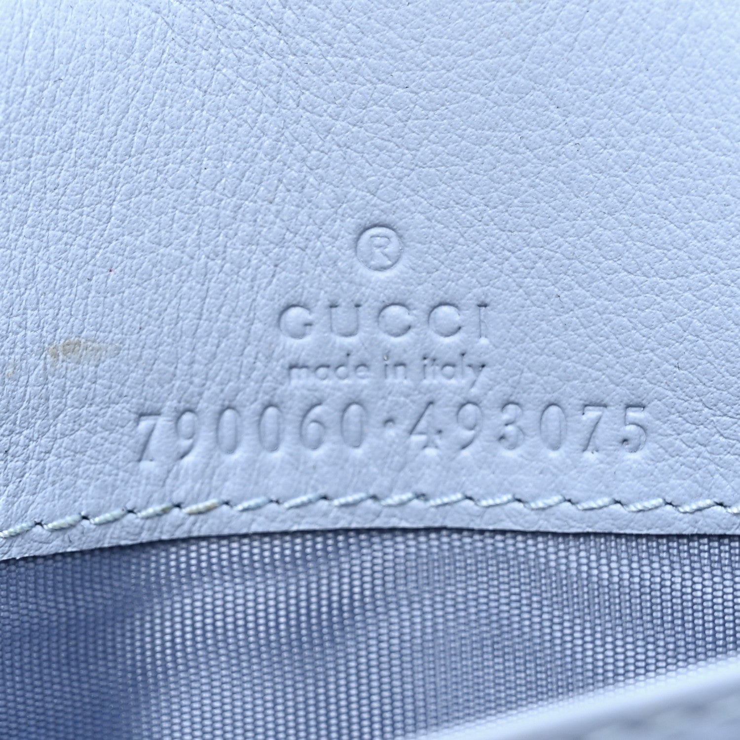 Gucci GG Supreme Monogram Textured Dollar Calfskin Mini GG Marmont Chain Wallet Light Pink Blue Beige 6 of 13