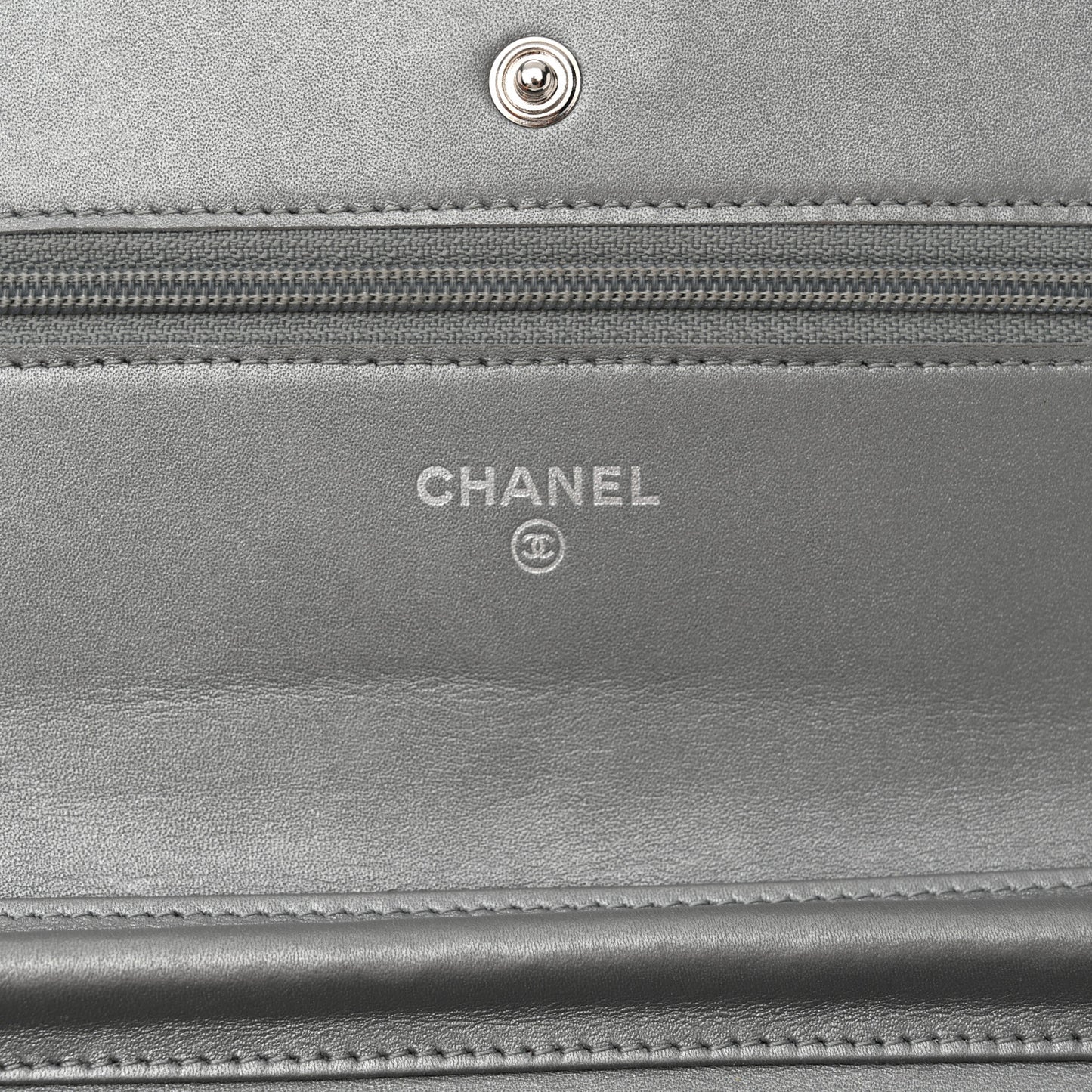 Metallic Aged Calfskin Quilted Reissue Wallet On Chain WOC Silver