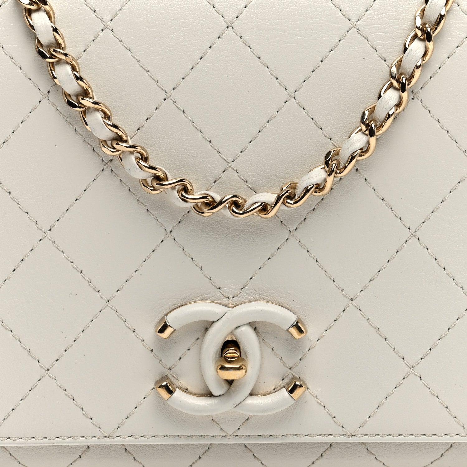 Chanel Calfskin Stitched Medium Covered CC Flap Bag White 8 of 10