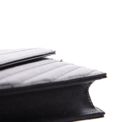 Saint Laurent Grain De Poudre Matelasse Chevron Monogram Envelope Chain Wallet Black 9 of 9