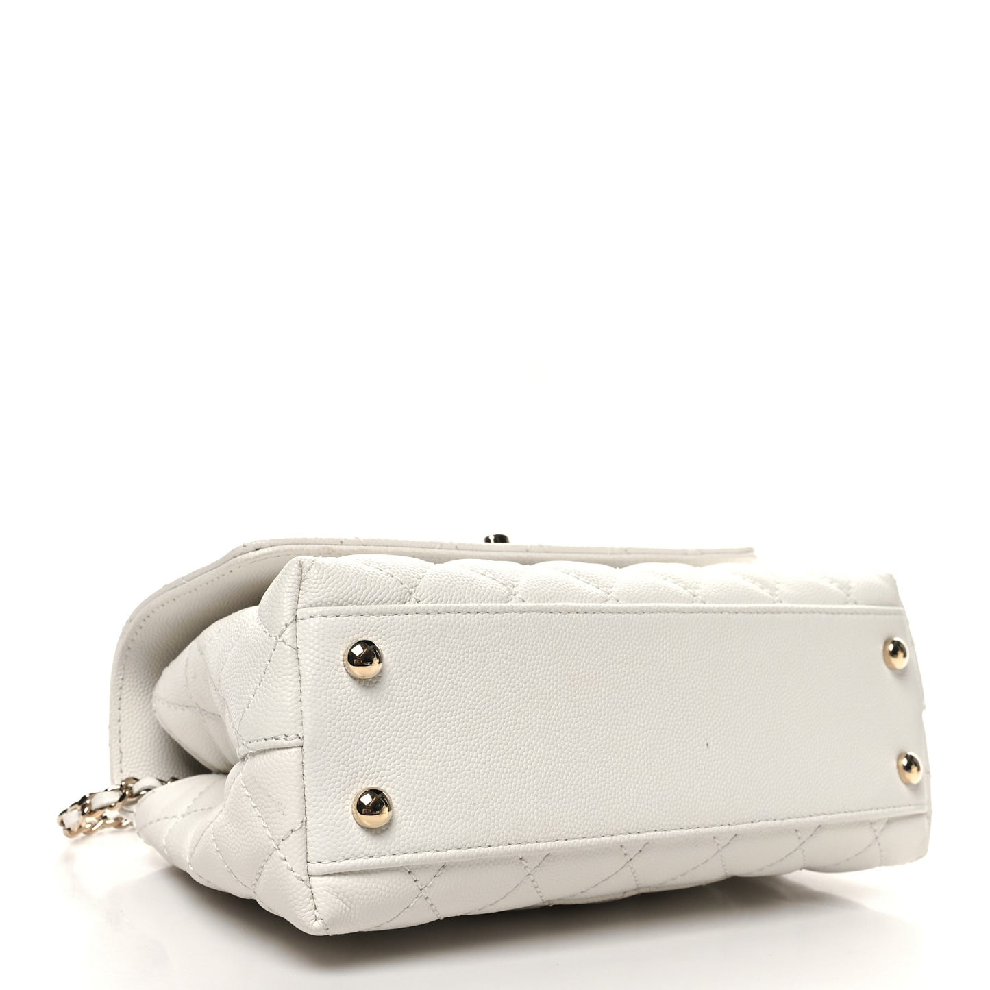 Caviar Quilted Mini Coco Chain Handle Flap White