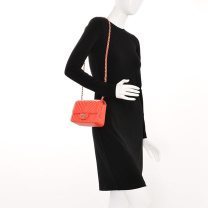 Chanel Lambskin Chevron Quilted Mini Square Flap Red 2 of 8