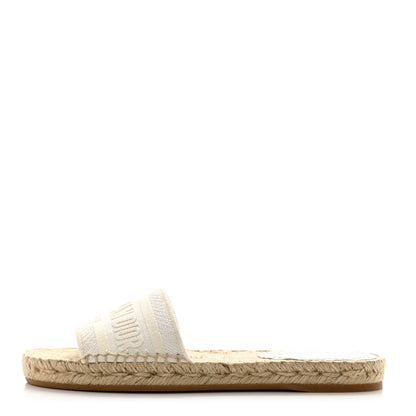 Christian Dior Canvas Embroidered Granville Espadrille Flat Slide Sandals 36 Ivory 1 of 8