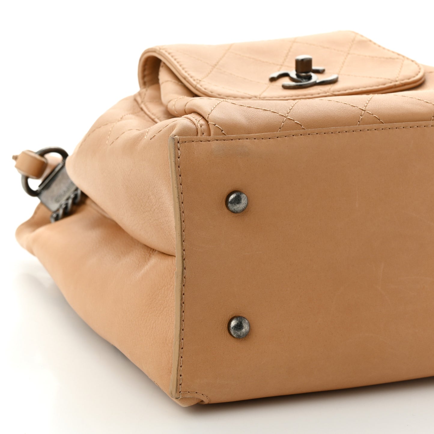 Calfskin Stitched Medium Urban Luxury Drawstring Backpack Beige