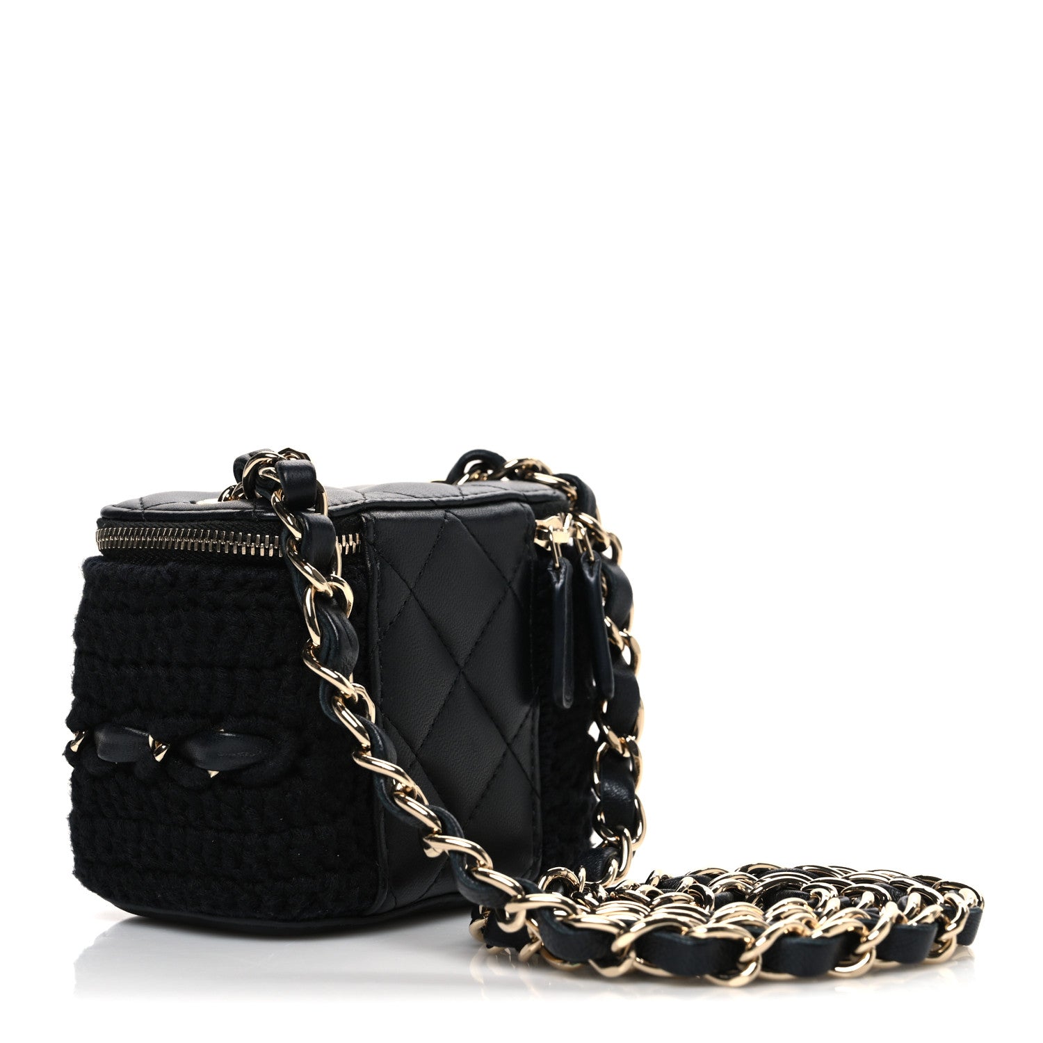 Chanel Lambskin Crochet Quilted Mini Vanity Case With Chain Black 3 of 10
