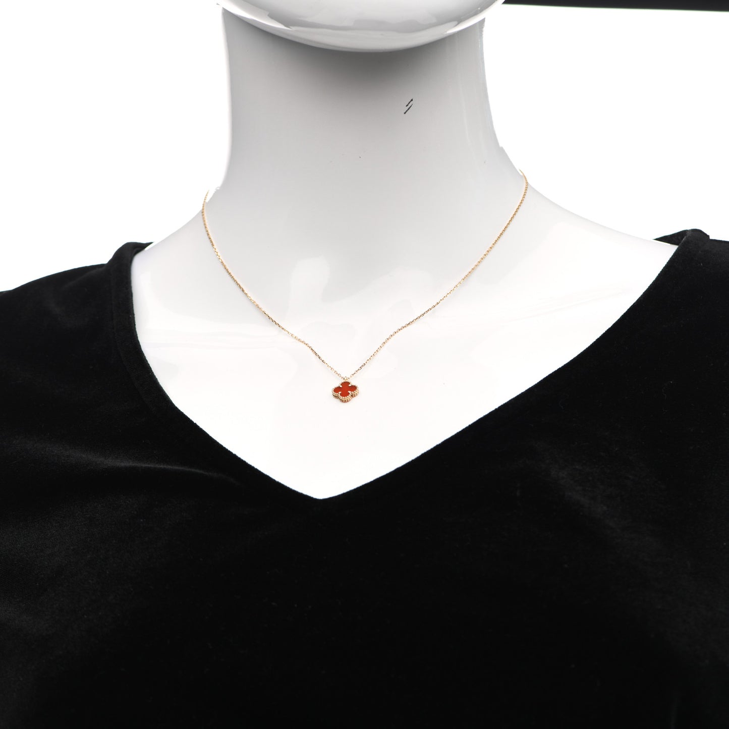 18K Rose Gold Carnelian Sweet Alhambra Pendant Necklace