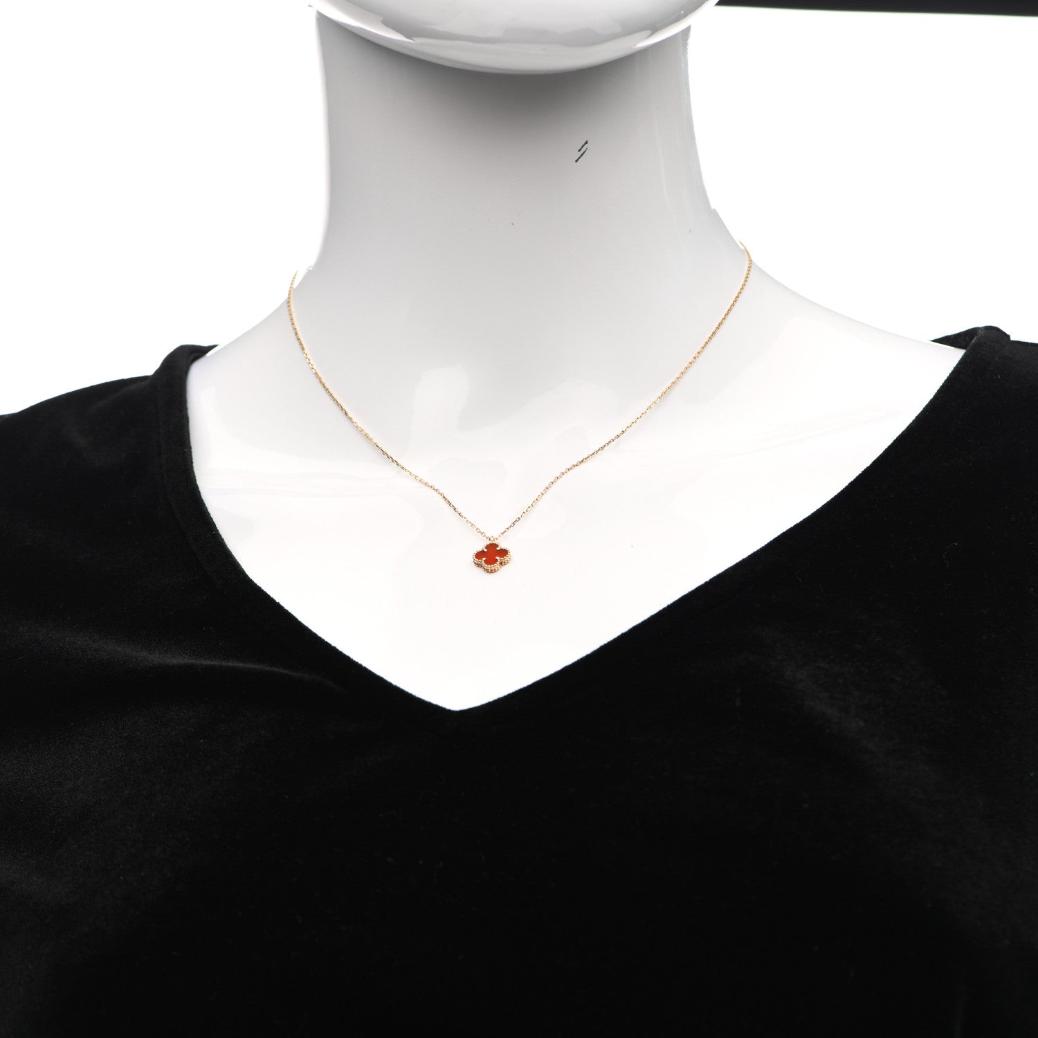 Van Cleef & Arpels 18K Rose Gold Carnelian Sweet Alhambra Pendant Necklace 2 of 5