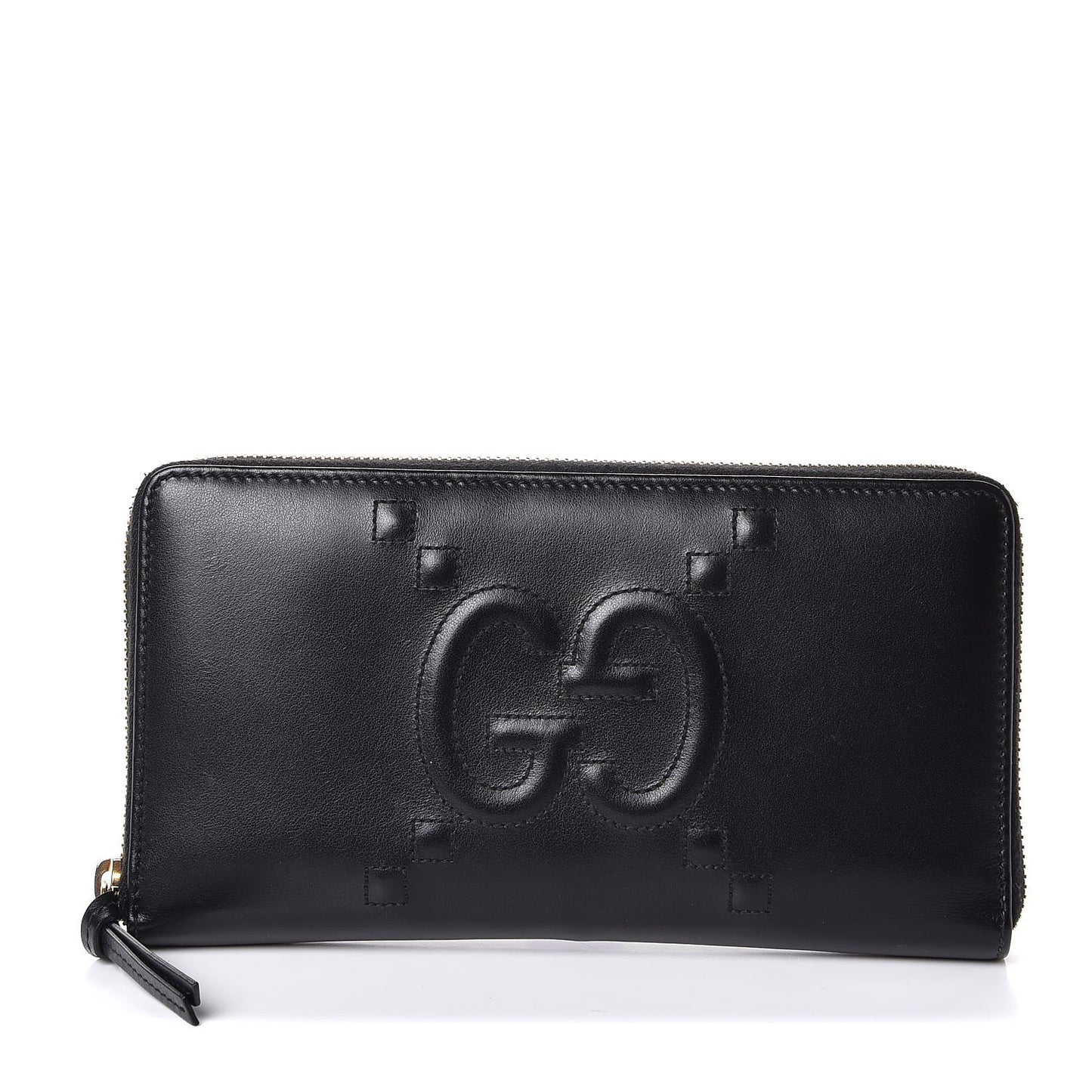 Apollo Calfskin GG Dadini Embroidered Zip Around Wallet Black