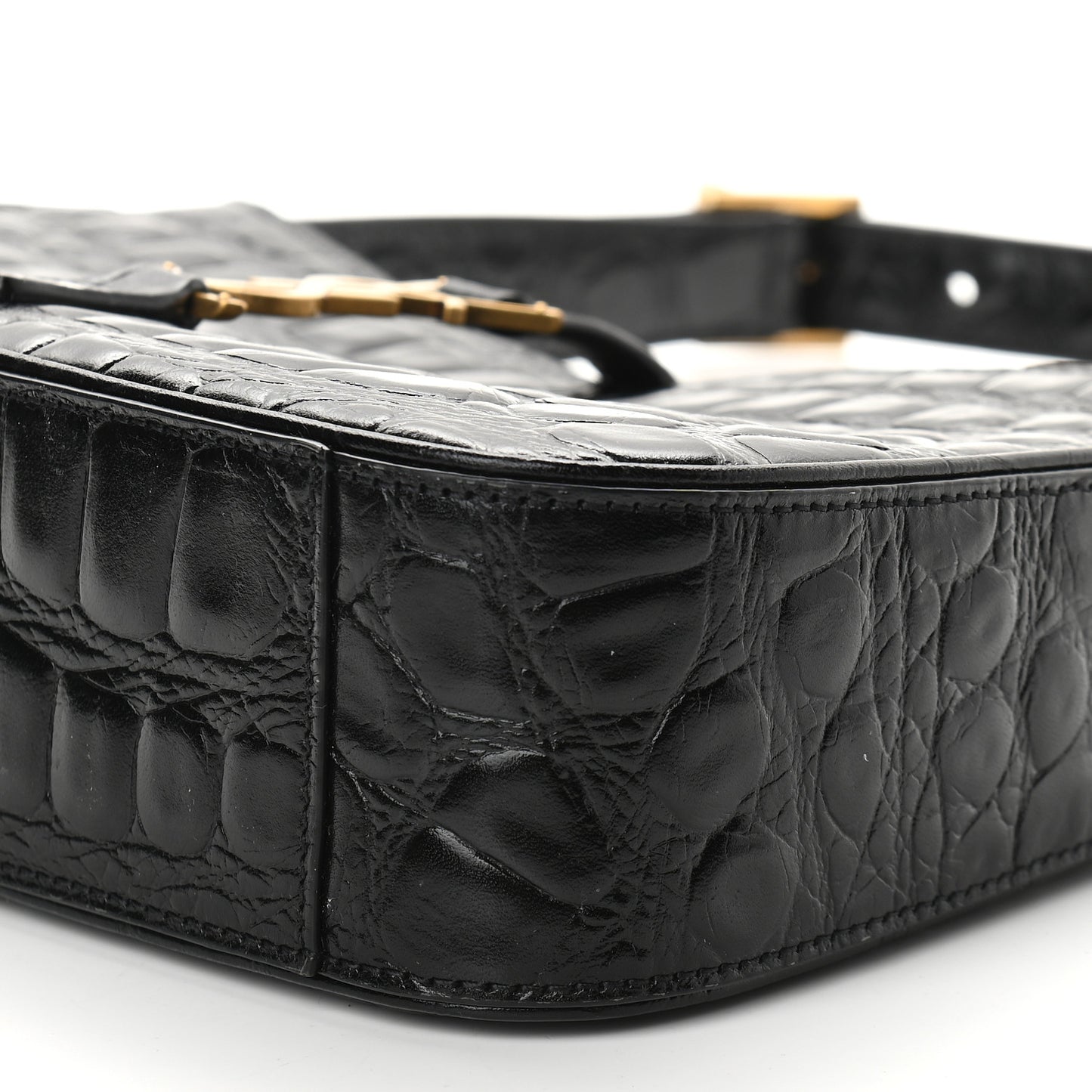 Calfskin Crocodile Embossed Le 5 A 7 Hobo Black