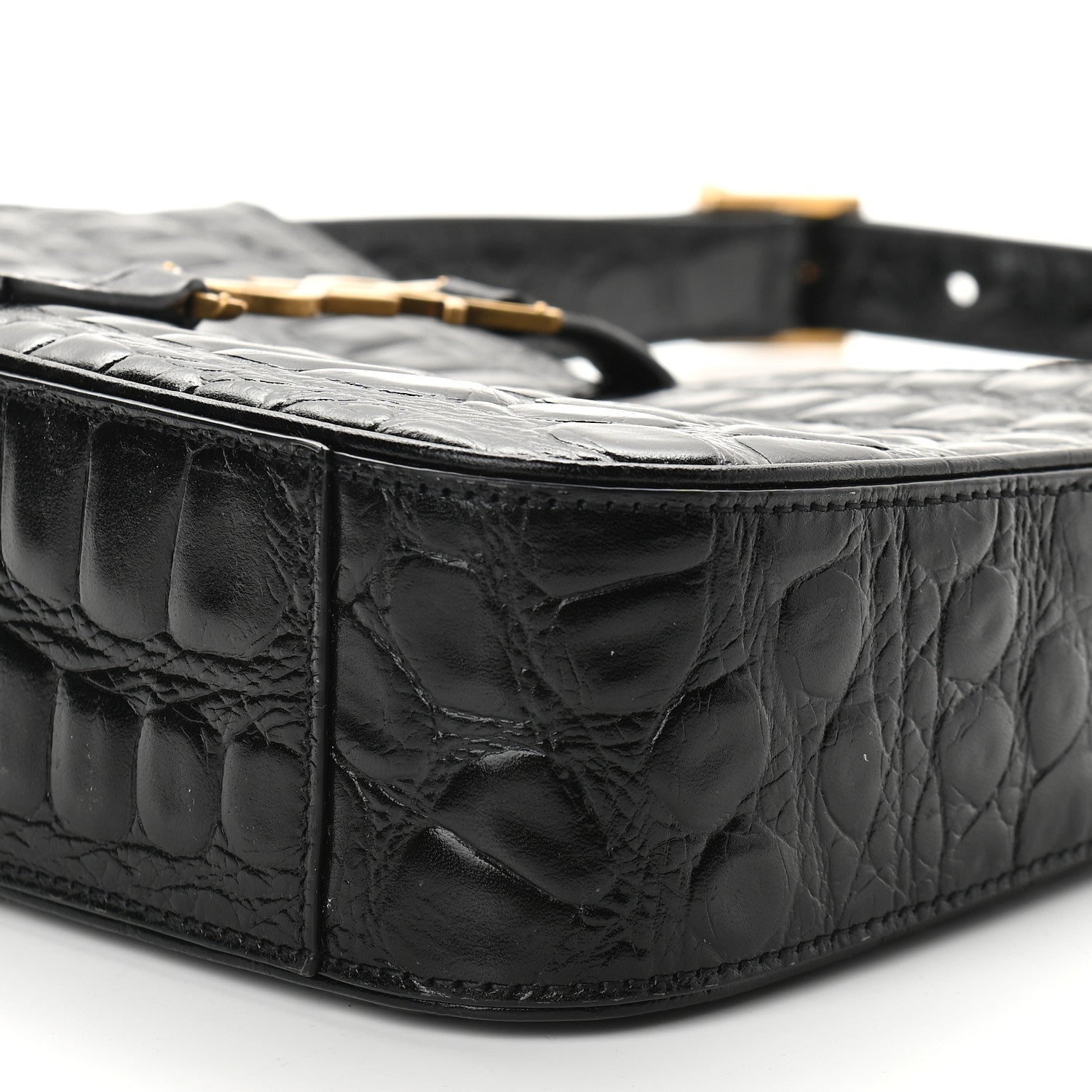 Saint Laurent Calfskin Crocodile Embossed Le 5 A 7 Hobo Black 8 of 9