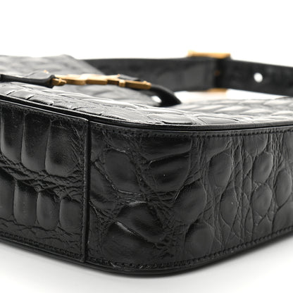 Saint Laurent Calfskin Crocodile Embossed Le 5 A 7 Hobo Black 8 of 9