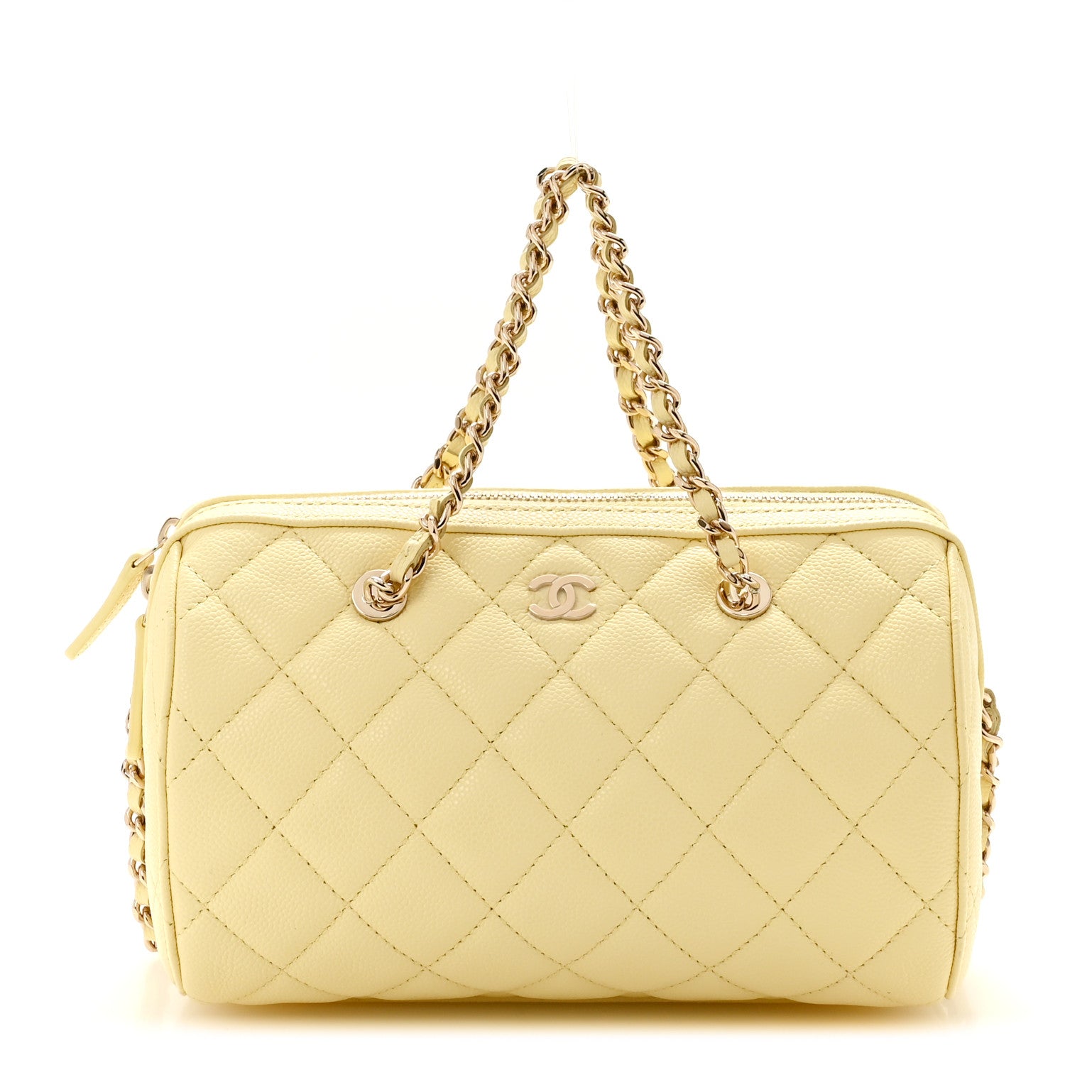 Chanel Caviar Quilted Barrel Clutch With Chain Light Yellow 1 of 11