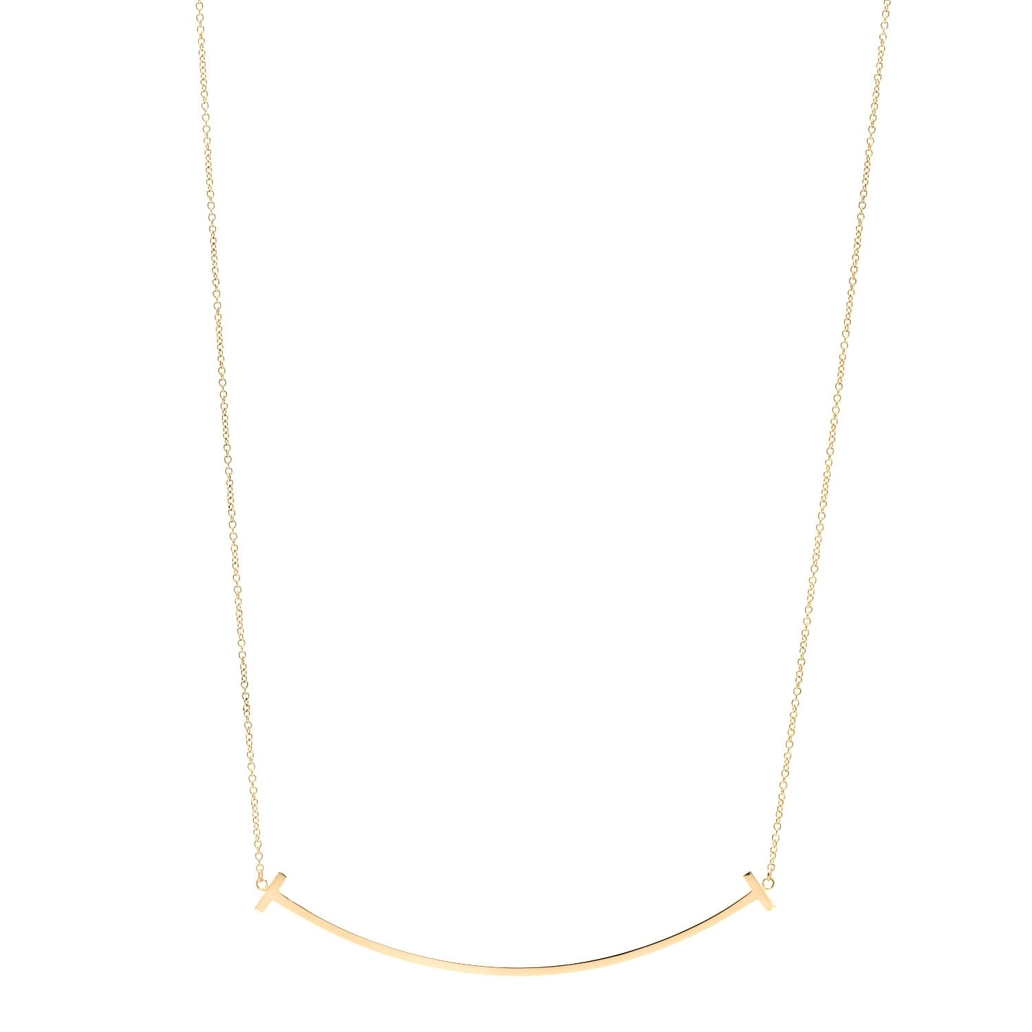 Tiffany 18K Yellow Gold Large T Smile Pendant Necklace 1 of 6