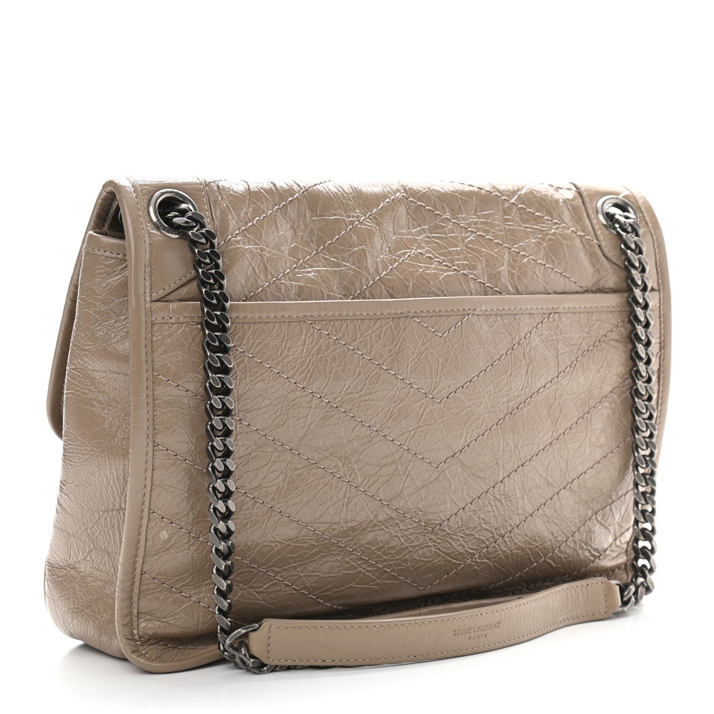 Crinkled Calfskin Matelasse Monogram Medium Niki Chain Satchel Light Natural