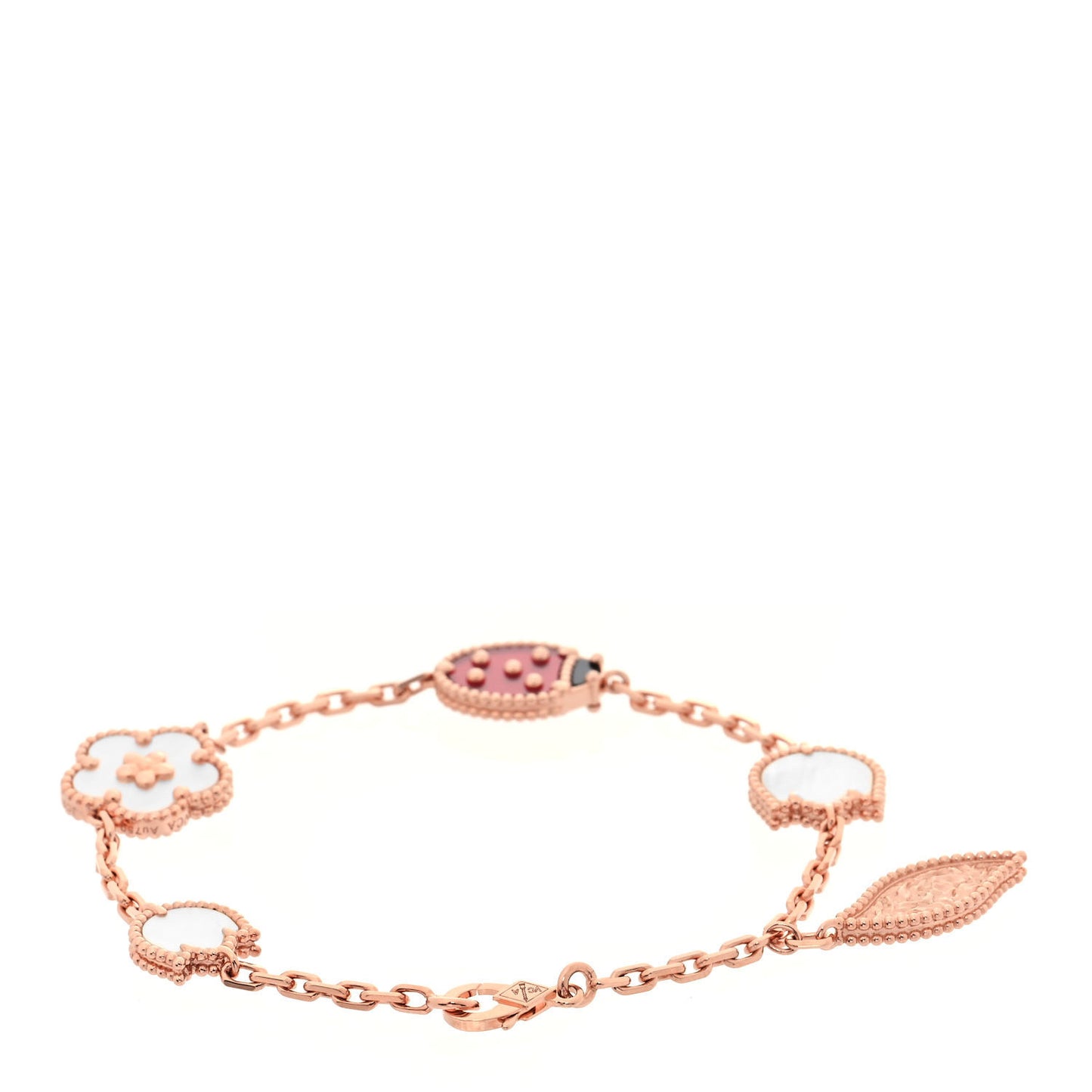 18K Rose Gold Carnelian Mother of Pearl Onyx 5 Motifs Lucky Spring Bracelet