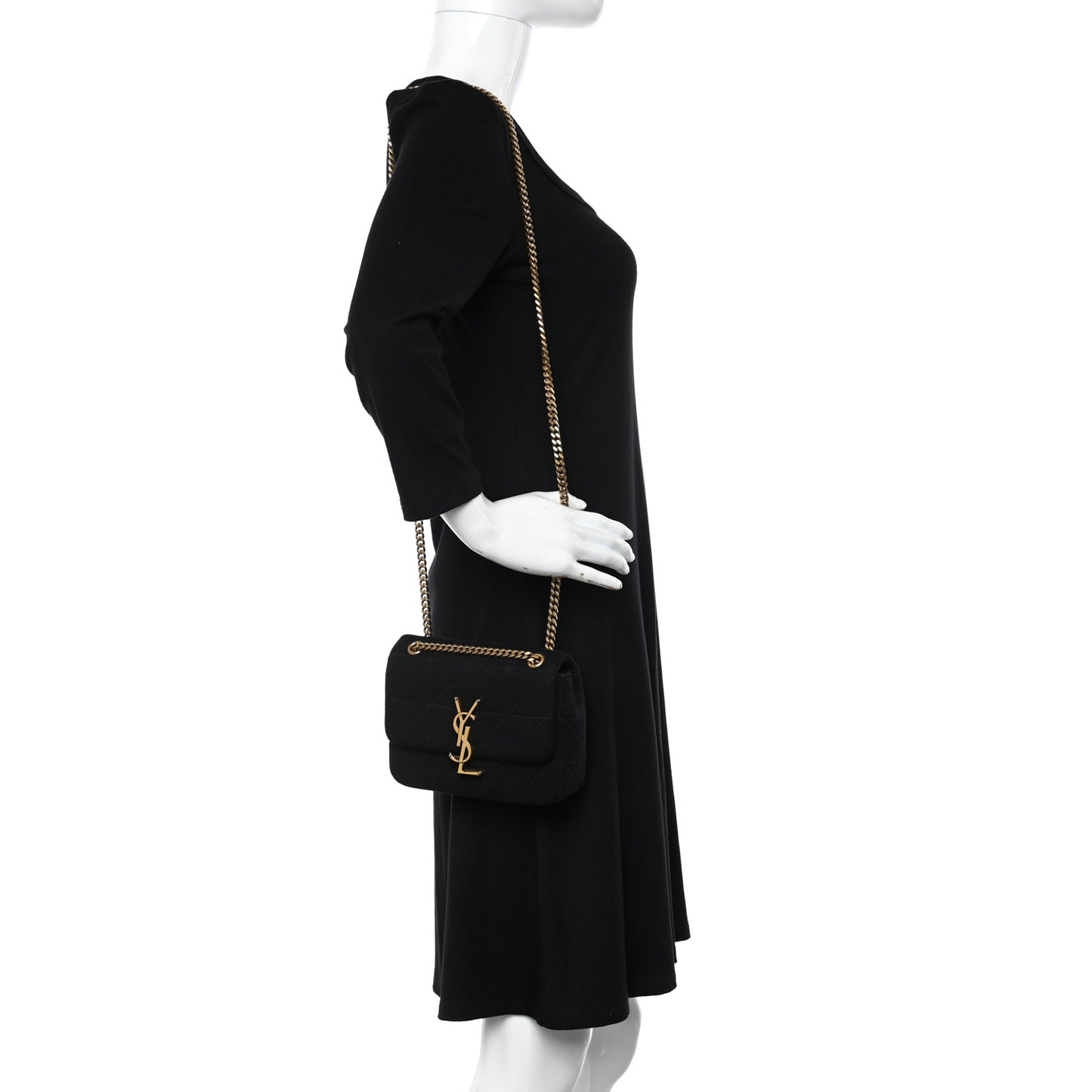 Jersey Wool Patchwork Monogram Medium Jamie Baguette Black
