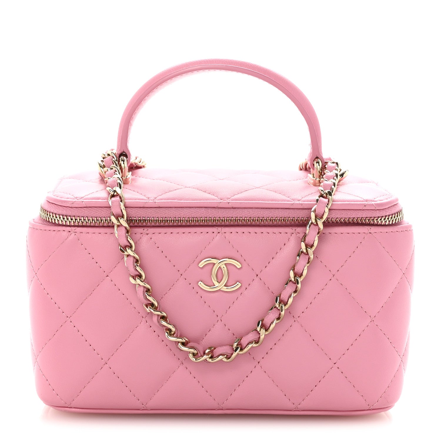 Chanel Lambskin Quilted Small Top Handle Vanity Case With Chain Pink 1 of 10