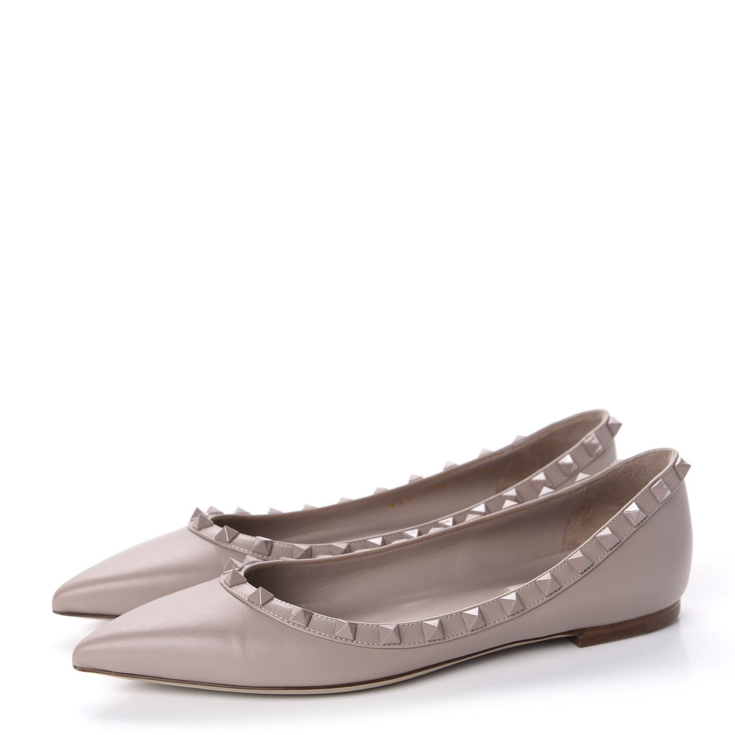 Calfskin Lacquered Monochrome Rockstud Ballerina Flats 38 Poudre