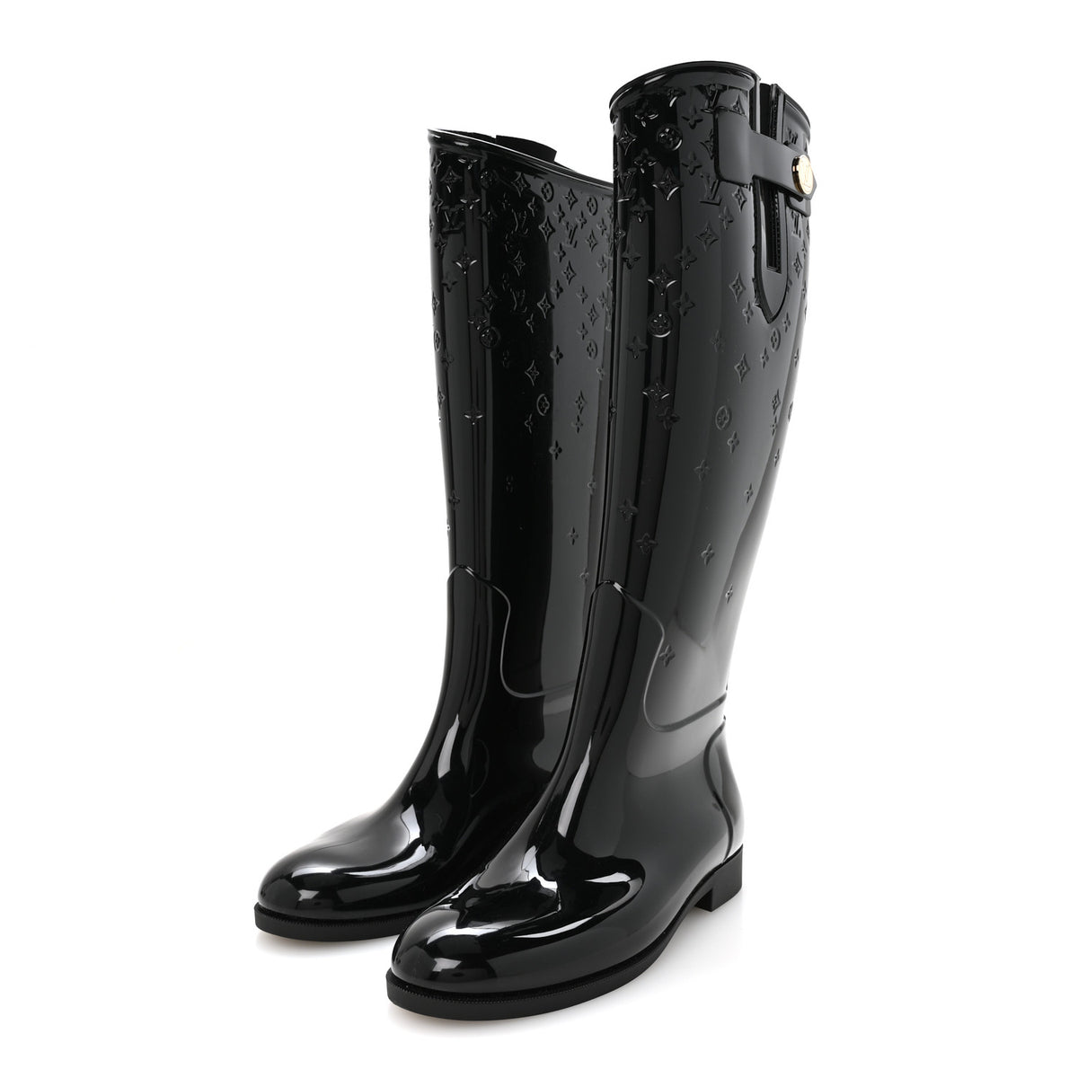 Rubber Embossed Monogram Drops High Rain Boots 36 Black