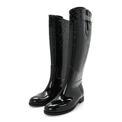 Louis Vuitton Rubber Embossed Monogram Drops High Rain Boots 36 Black 3 of 7