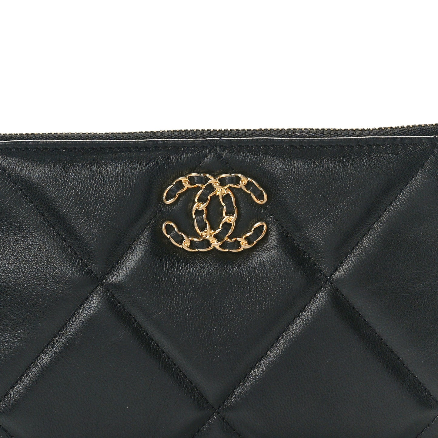Shiny Goatskin Quilted Small Chanel 19 Pouch Black
