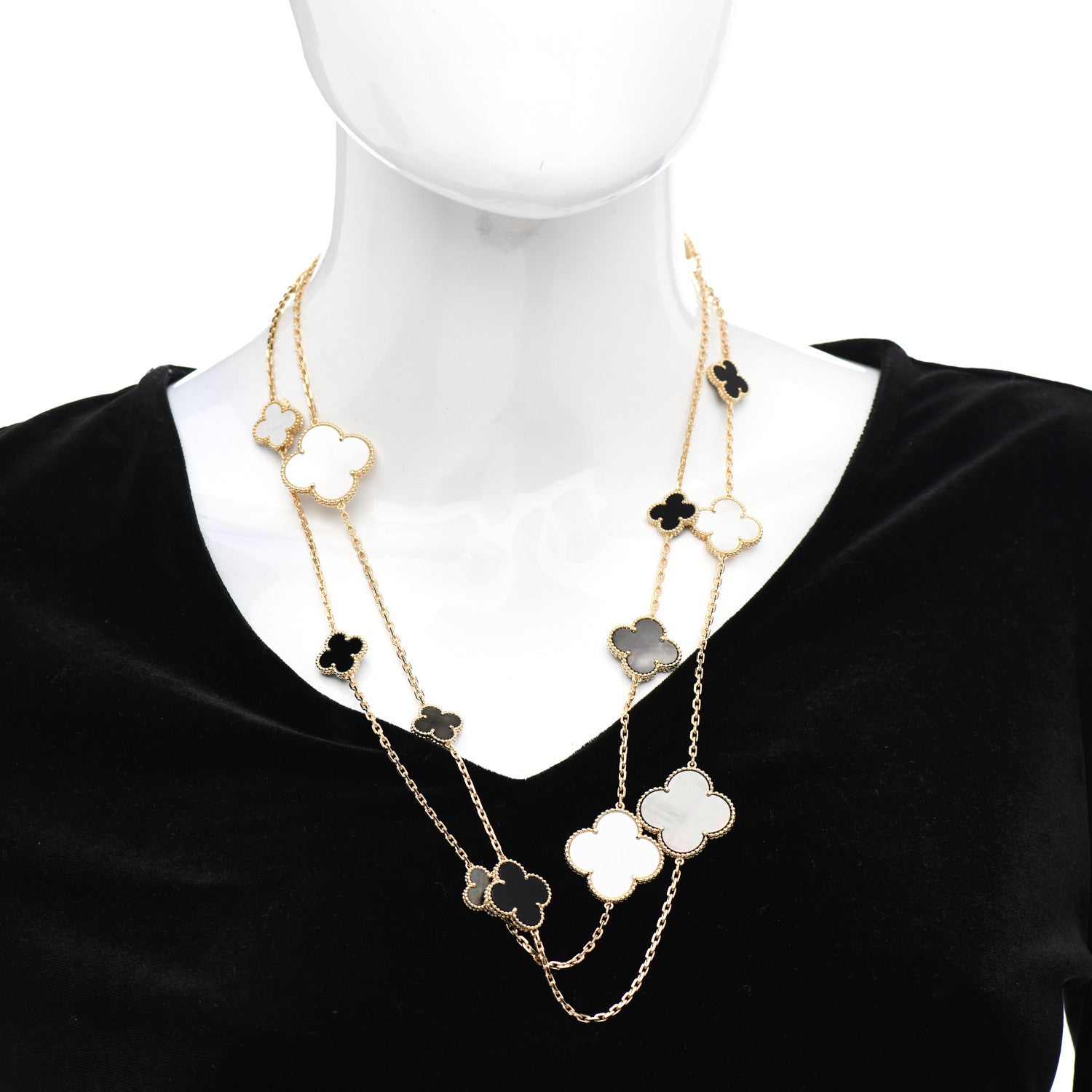 Van Cleef & Arpels 18K Yellow Gold Onyx Mother of Pearl 16 Motifs Magic Alhambra Necklace 2 of 4