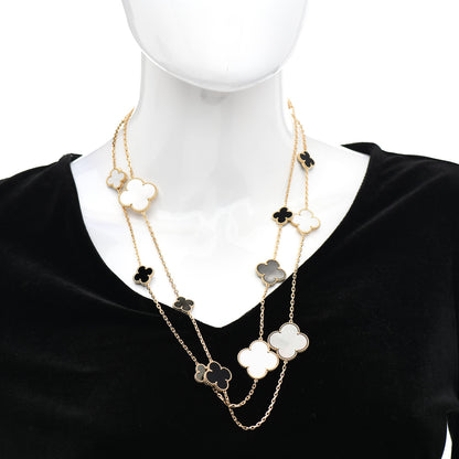 Van Cleef & Arpels 18K Yellow Gold Onyx Mother of Pearl 16 Motifs Magic Alhambra Necklace 2 of 4