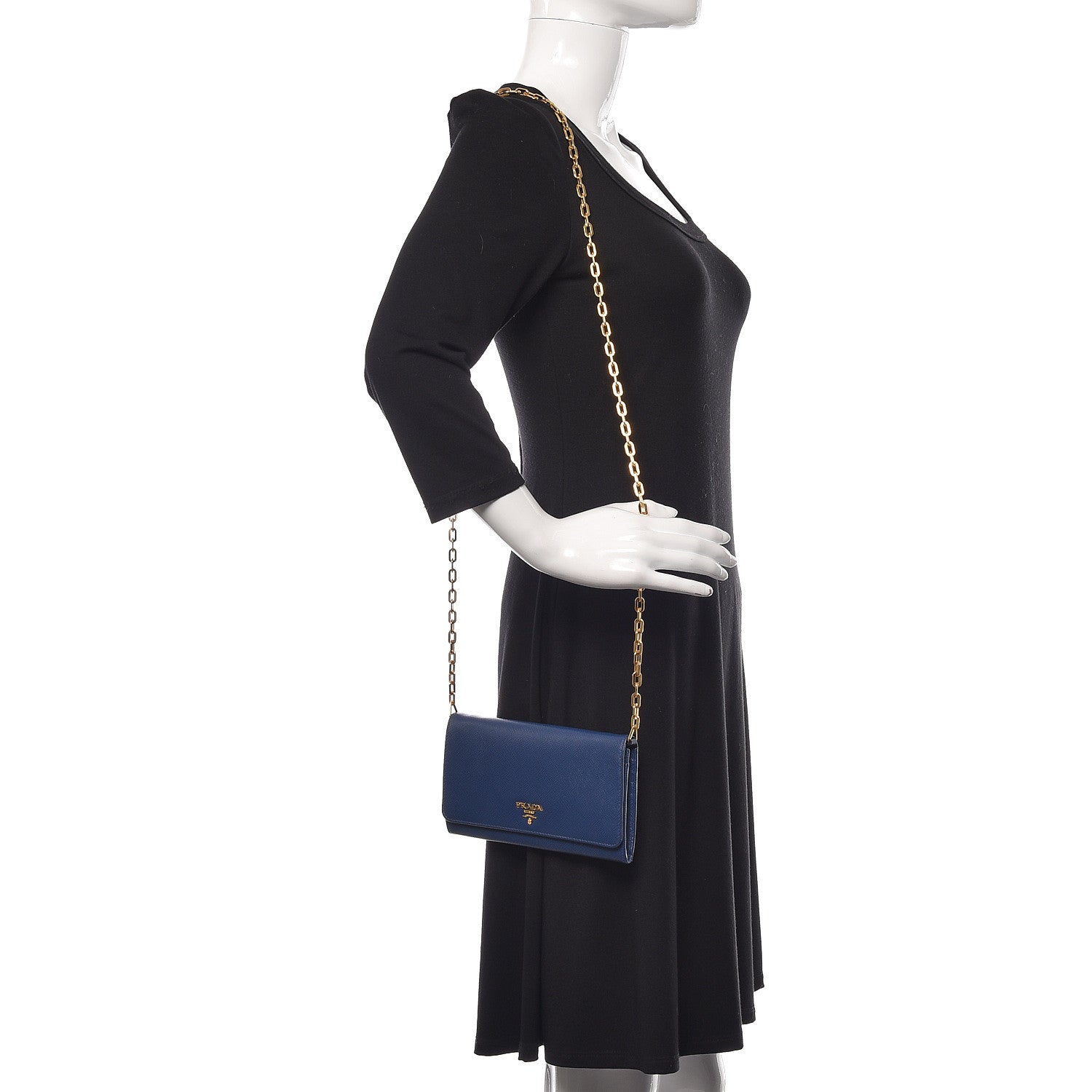 Prada Saffiano Metal Oro Chain Wallet Bleuette 2 of 15
