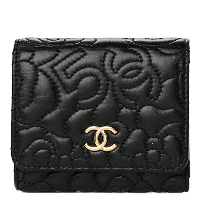 Chanel Lambskin Camellia Embossed Small Wallet Black 1 of 17