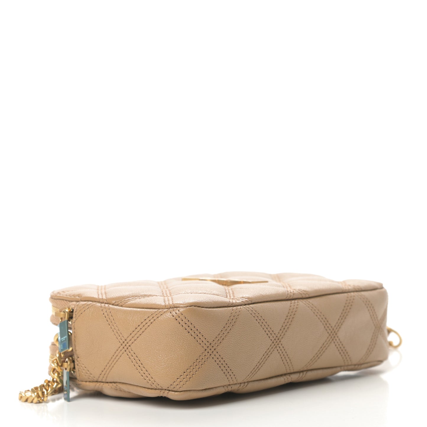 Grained Lambskin Quilted Mini Becky Double Zip Bag Natural Tan