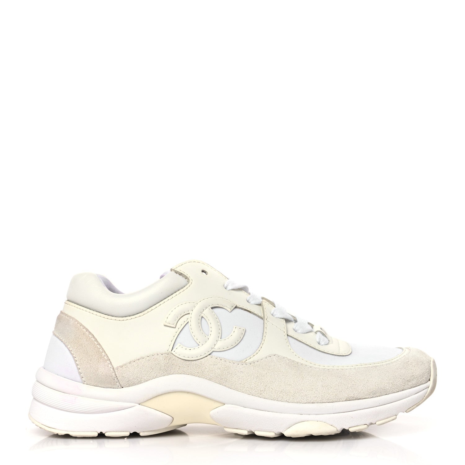 Chanel Suede Calfskin Fabric CC Sneakers 38 White 1 of 7