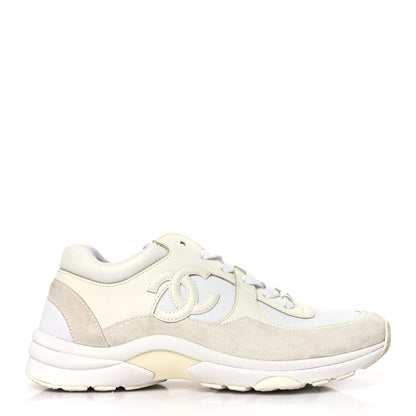 Chanel Suede Calfskin Fabric CC Sneakers 38 White 1 of 7