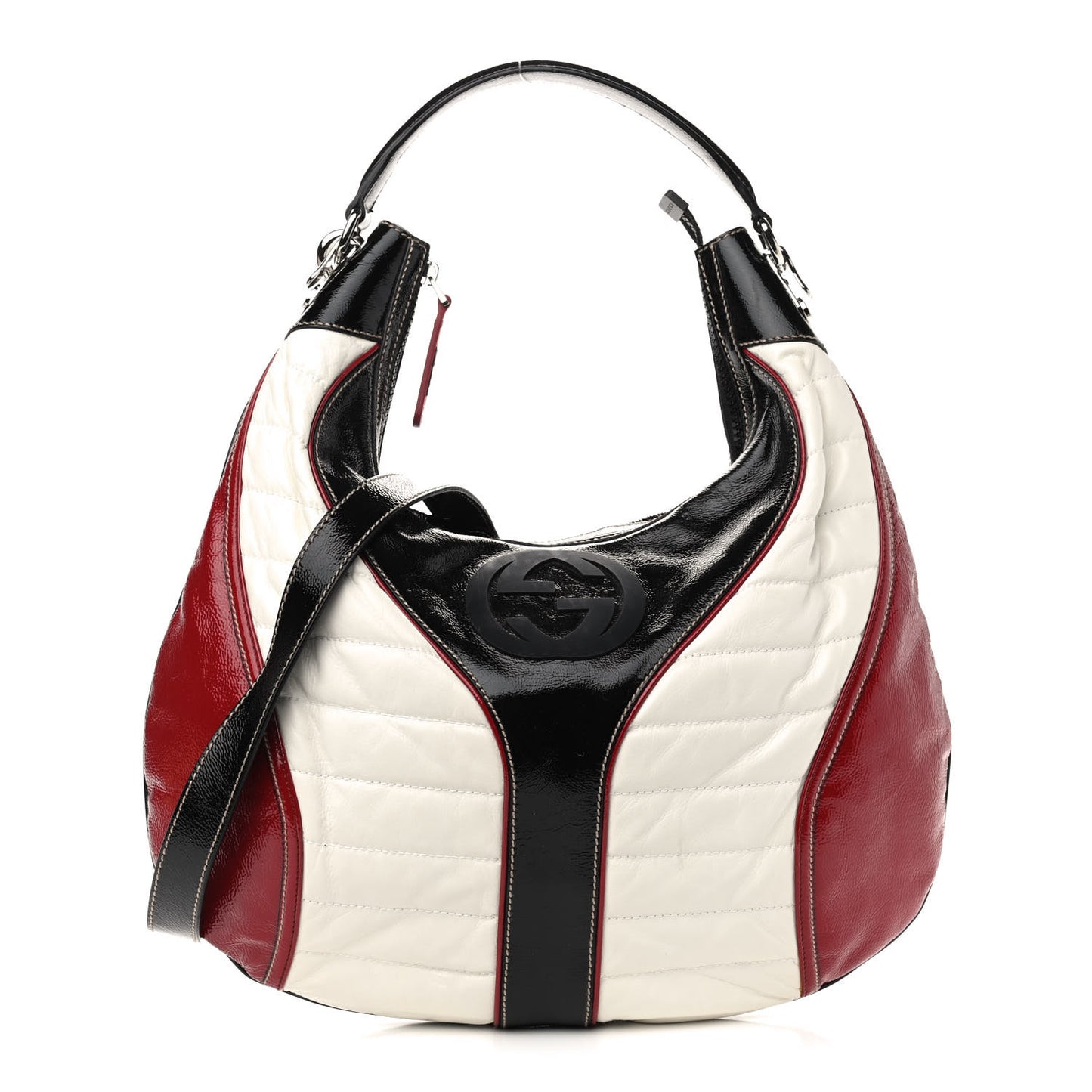 Patent Calfskin Medium Snow Glam Hobo Black White Red