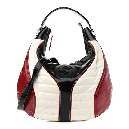 Gucci Patent Calfskin Medium Snow Glam Hobo Black White Red 1 of 10
