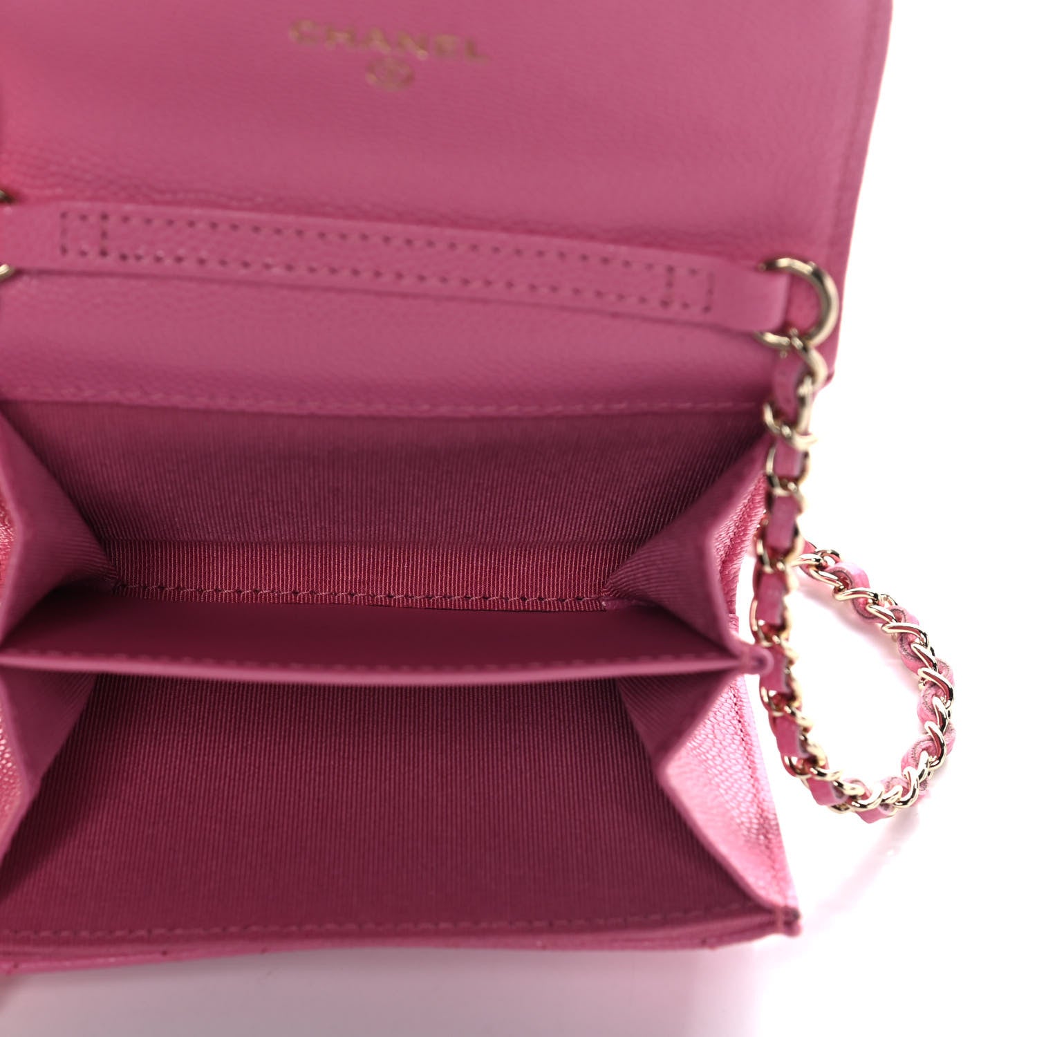 Chanel Caviar Quilted Flap Card Holder On Chain Pink 5 of 10