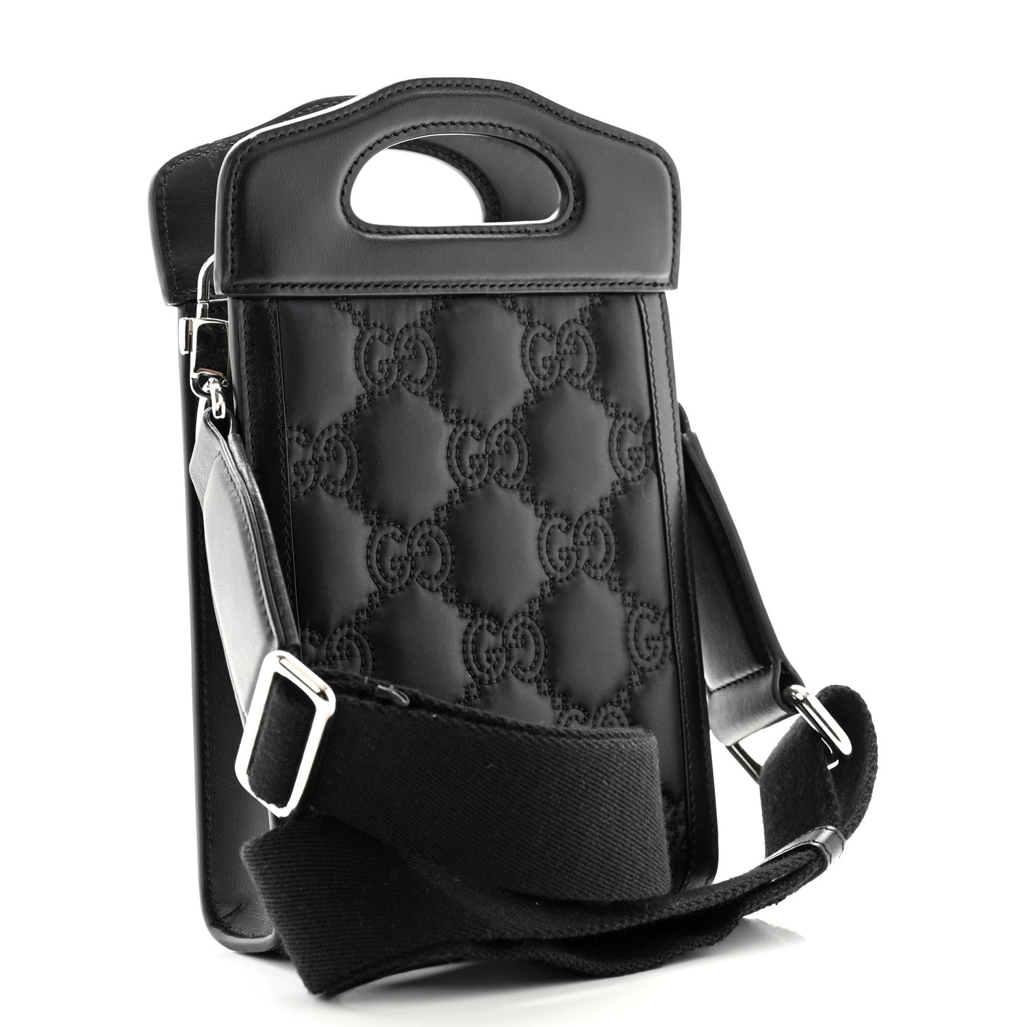 Gucci Nylon Calfskin Enamel GG Matelasse Mini Top Slip Handle Crossbody Bag Black 3 of 10