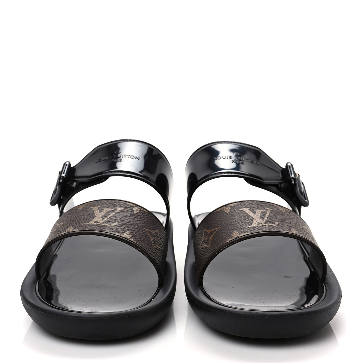 Monogram Sunbath Flat Mule Sandals 40 Black