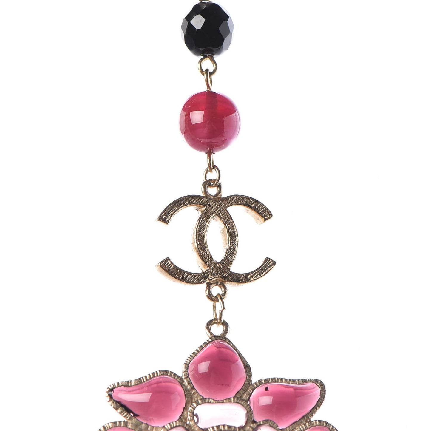 Gripoix Poured Glass Pearl Beaded CC Long Necklace Gold Multicolor