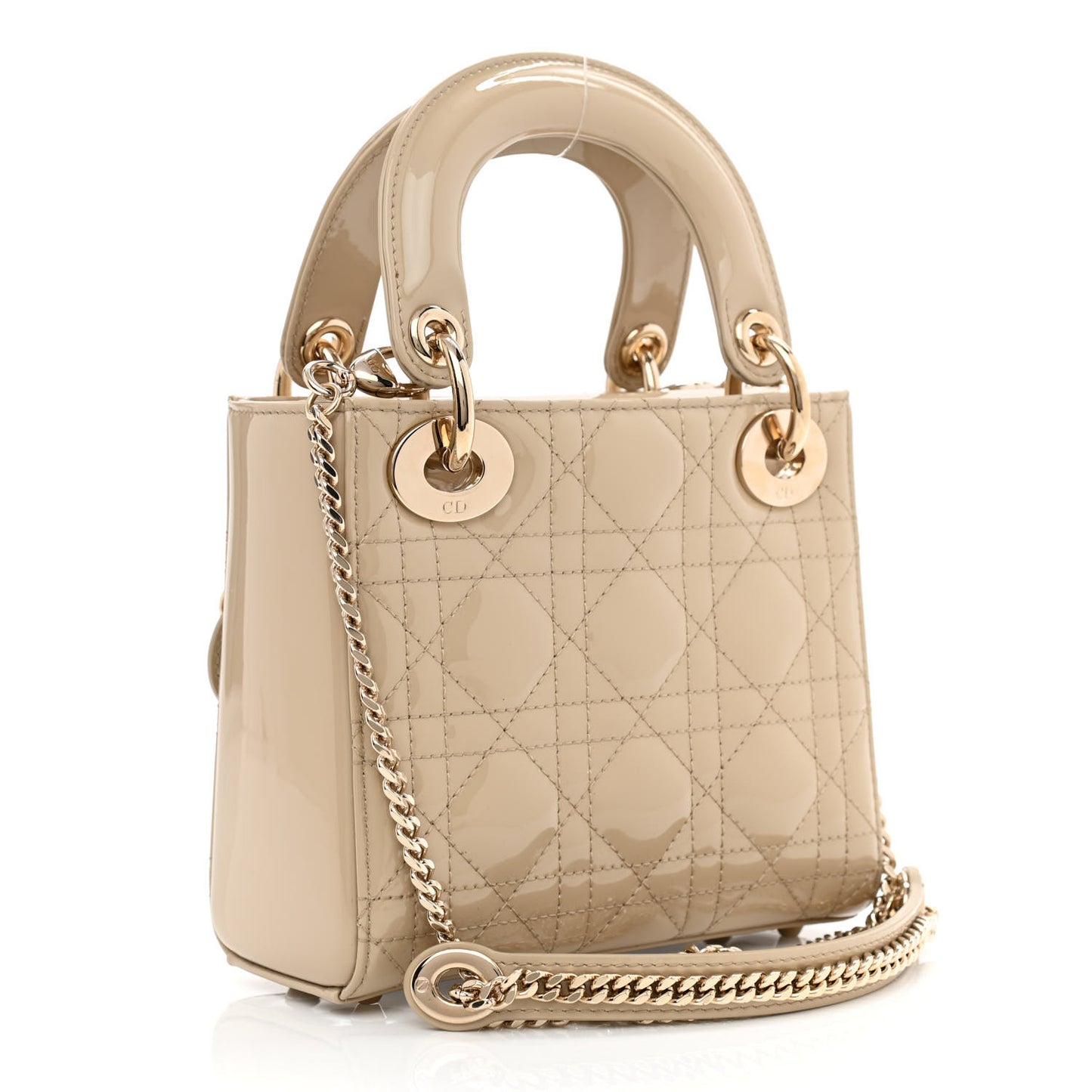 Patent Cannage Mini Lady Dior Beige