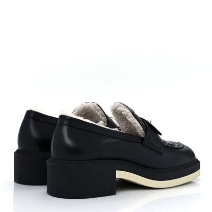 Chanel Lambskin Shearling Quilted CC Turnlock Loafers 40 Black 4 of 9
