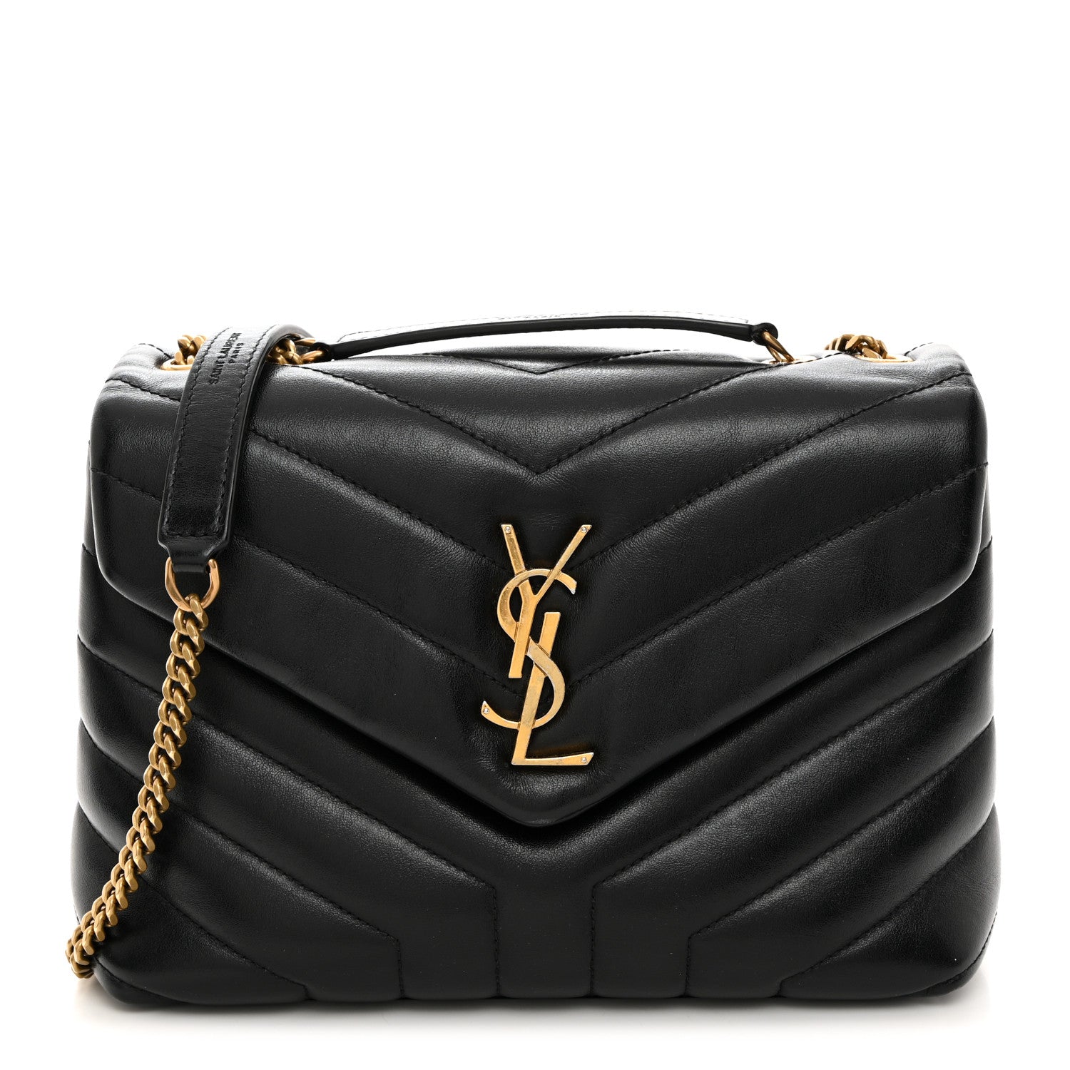 Saint Laurent Calfskin Y Quilted Monogram Small Loulou Chain Satchel Black 1 of 10