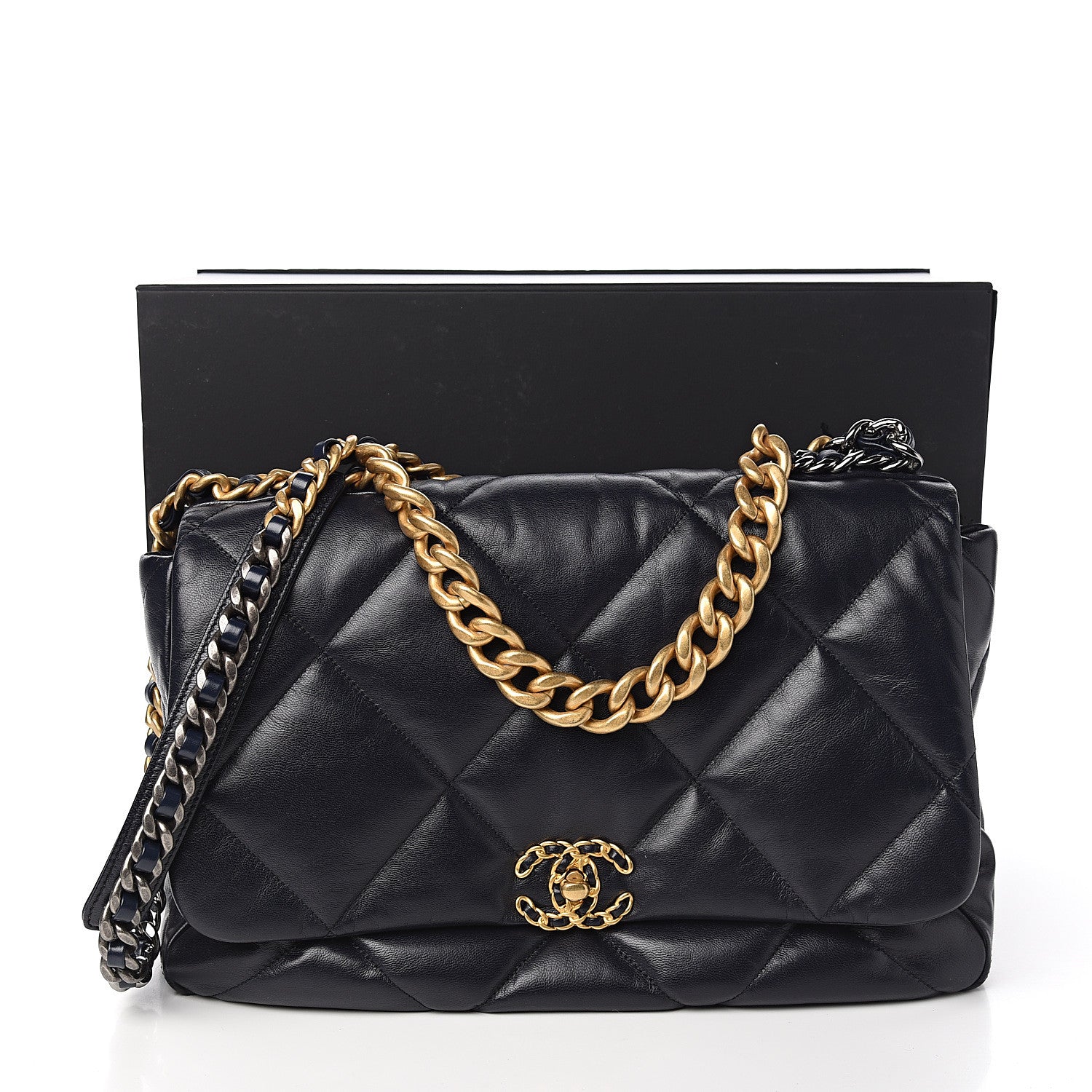 Chanel Shiny Goatskin Quilted Maxi 19 Flap Navy Blue 10 of 10